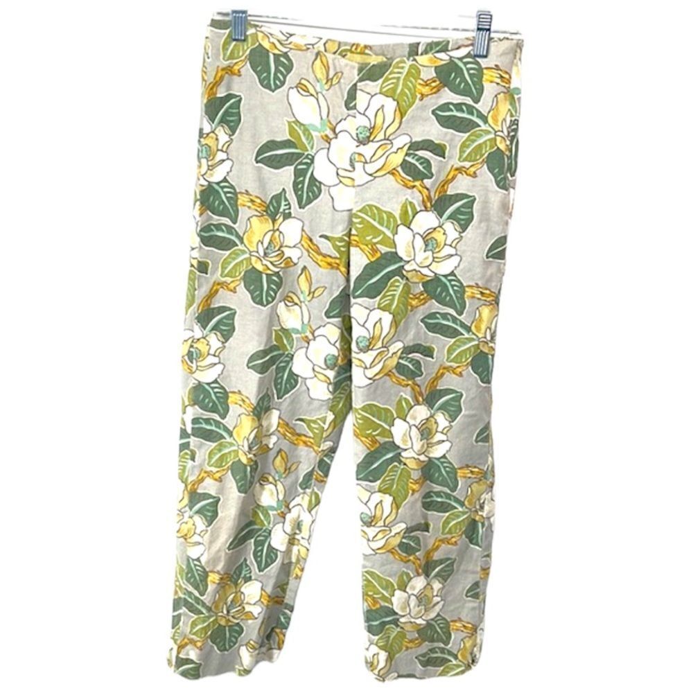ISDA & Co linen floral pants trousers slacks EUC 2